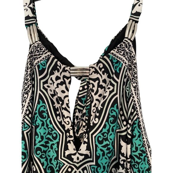 WHITE HOUSE BLACK MARKET WOMEN'S BLACK AND TEAL BLOUSON GEO MAXI DRESS SZ S - Picture 4 of 5